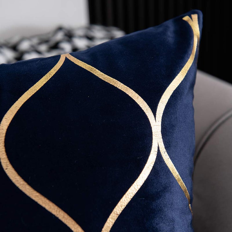 DEZENE Gold Velvet Throw Pillow Covers Navy: 2 Pack 20x20 Inch Square Decorative Pillow Cases for Bedroom Sofa Couch Living Room - Image 2